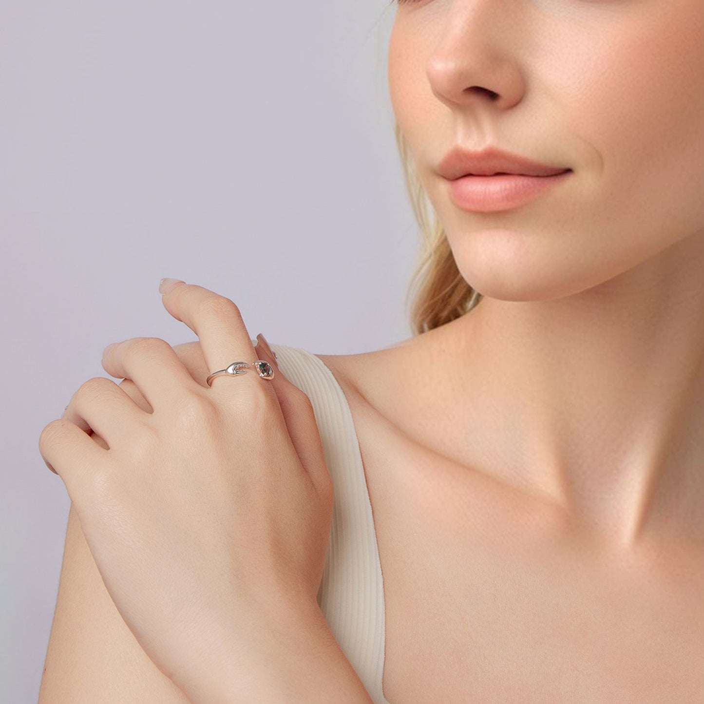 925 Sterling Silver Transparent Glass Oxidized Silver Ring for Women