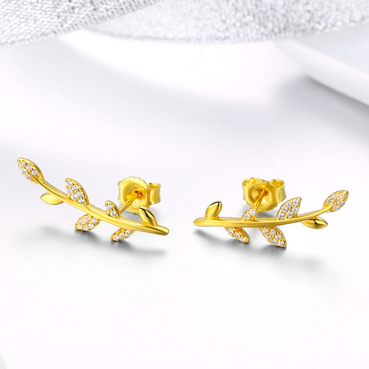 925 Sterling Silver Earrings with Gold Plating and CZ - 0.9x2.5cm for Women