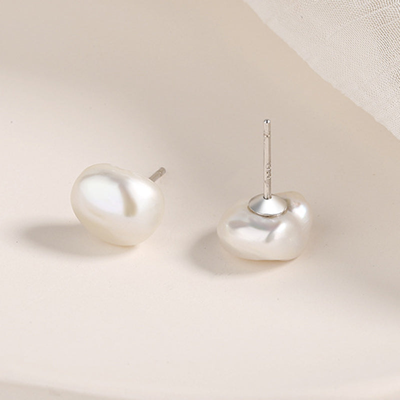925 Sterling Silver White Gold Plated Freshwater Pearl Earrings