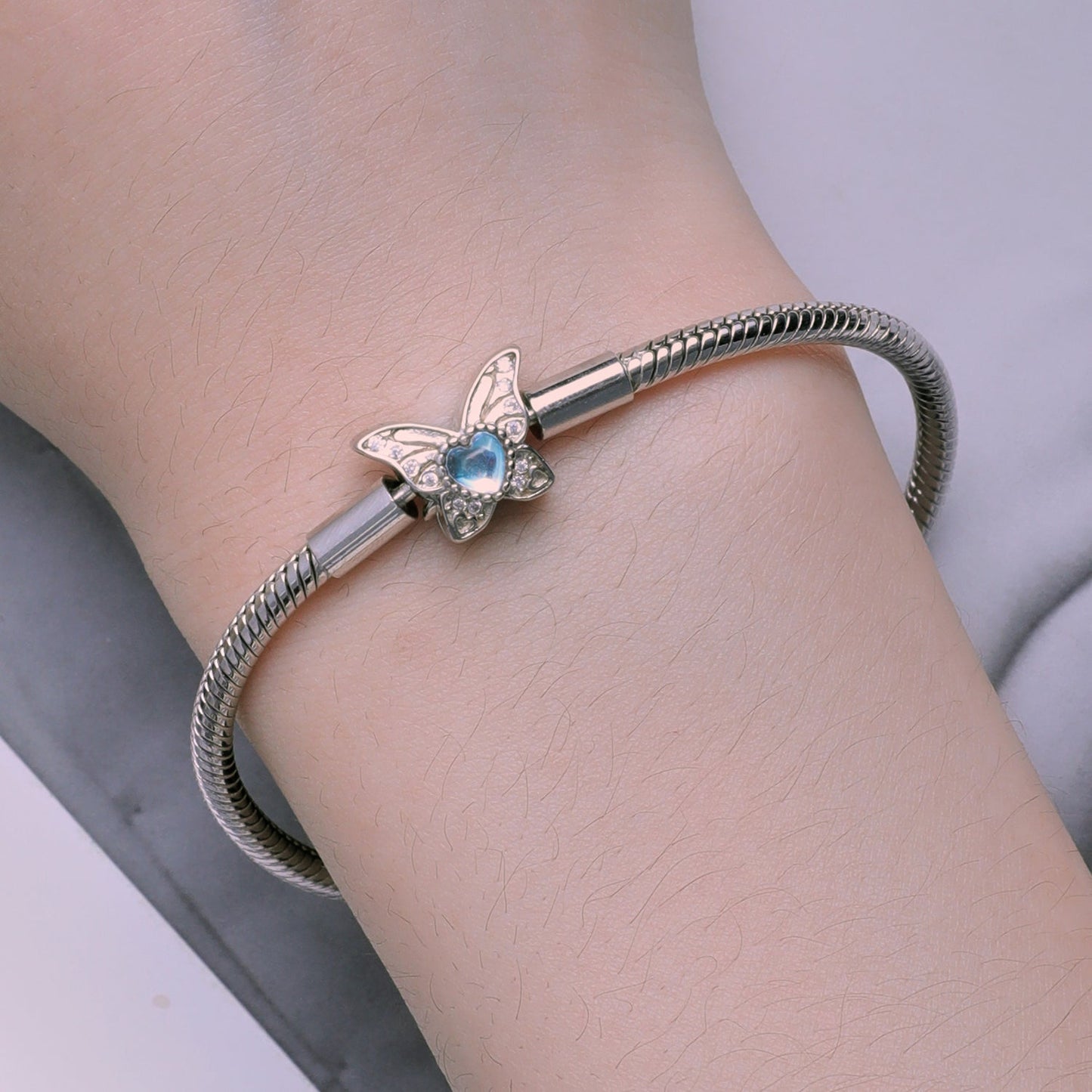 925 Sterling Silver Moonstone Bracelet 17.0 cm Pavé Setting for Women