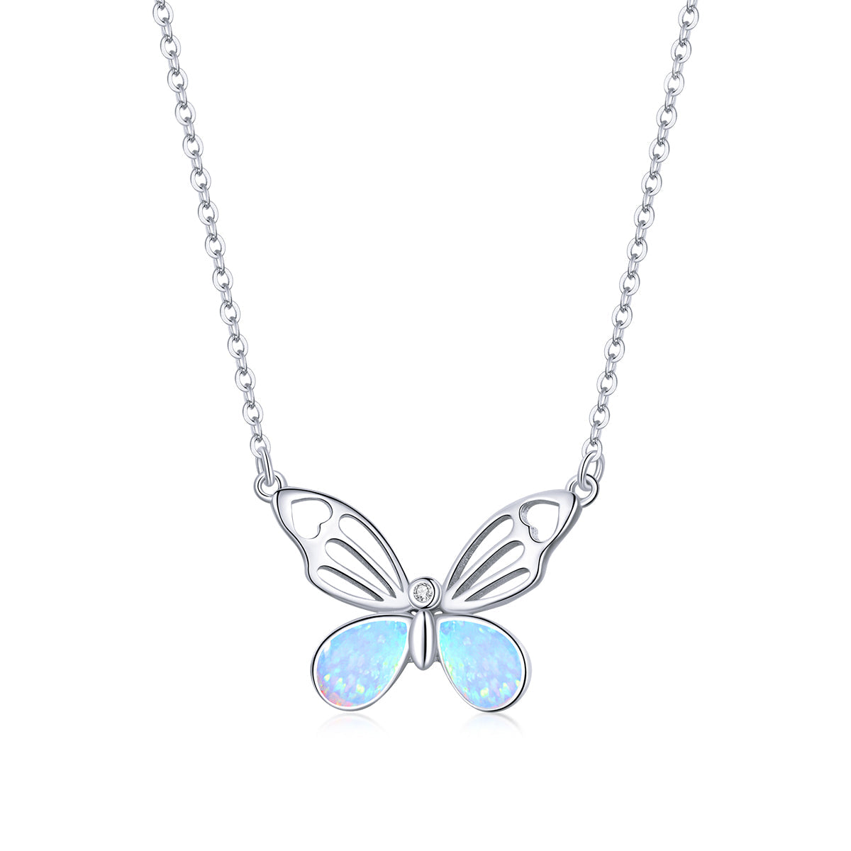 925 Sterling Silver Translucent Opal Necklace, Adjustable, Platinum Plated for Women