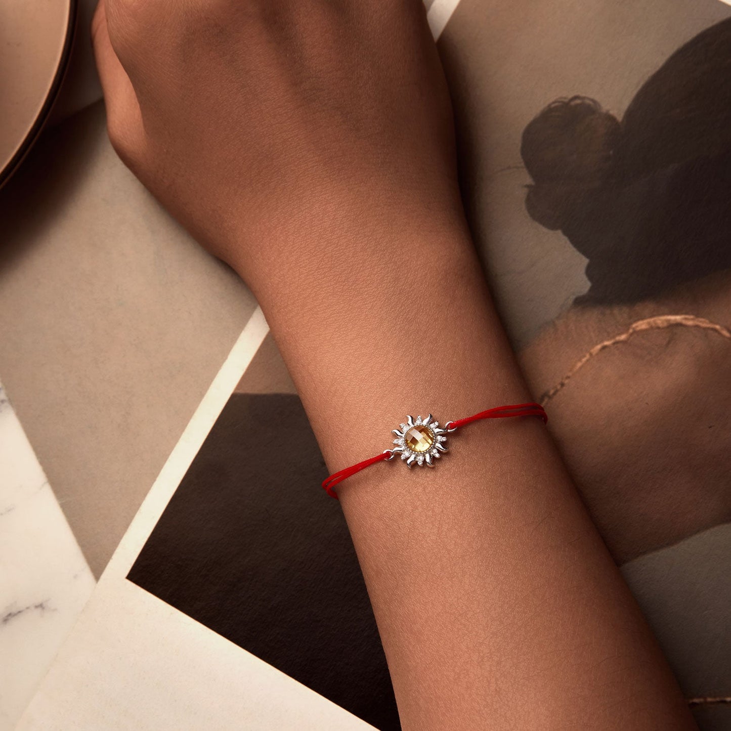 925 Sterling Silver Adjustable Length Bracelet with CZ and Glass Pendant for Women