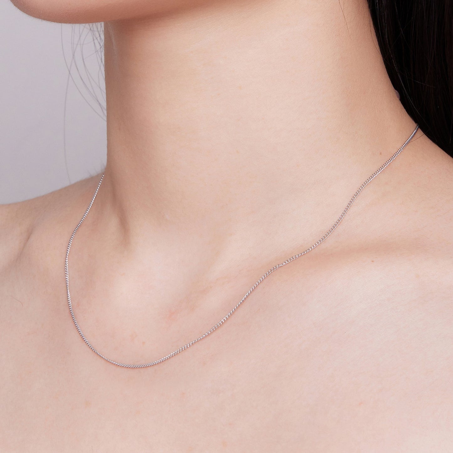 925 Sterling Silver 45S Platinum Plated Necklace for Women - 400mm Length, 0.8mm Thickness