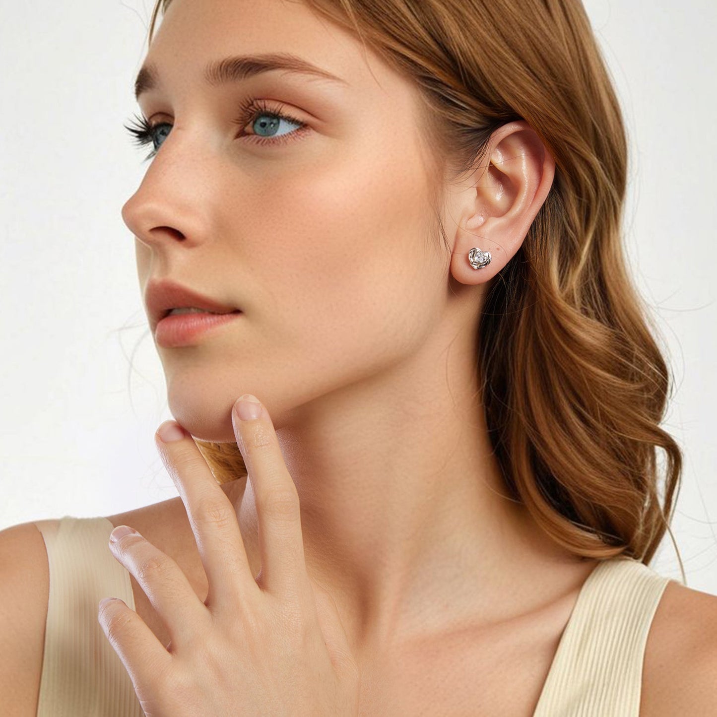 925 Sterling Silver Earrings with Pave Setting CZ and White Gold Plating
