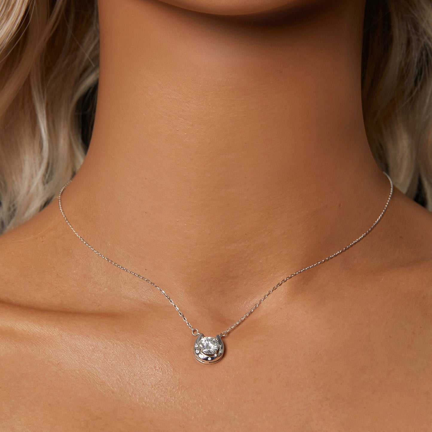 925 Sterling Silver Moissanite Necklace with Pavé Setting, 1 Carat, 400mm Length for Women