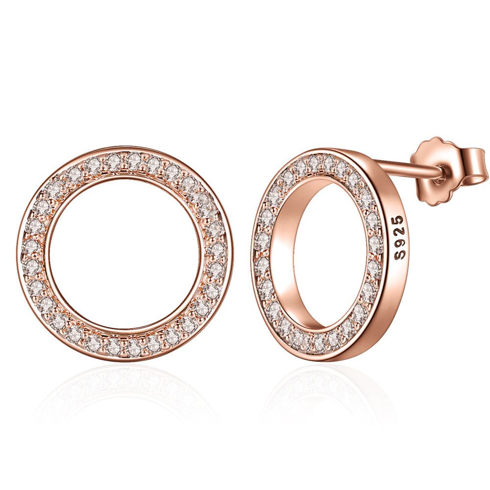 925 Sterling Silver Rose Gold Pavé Setting CZ Earrings