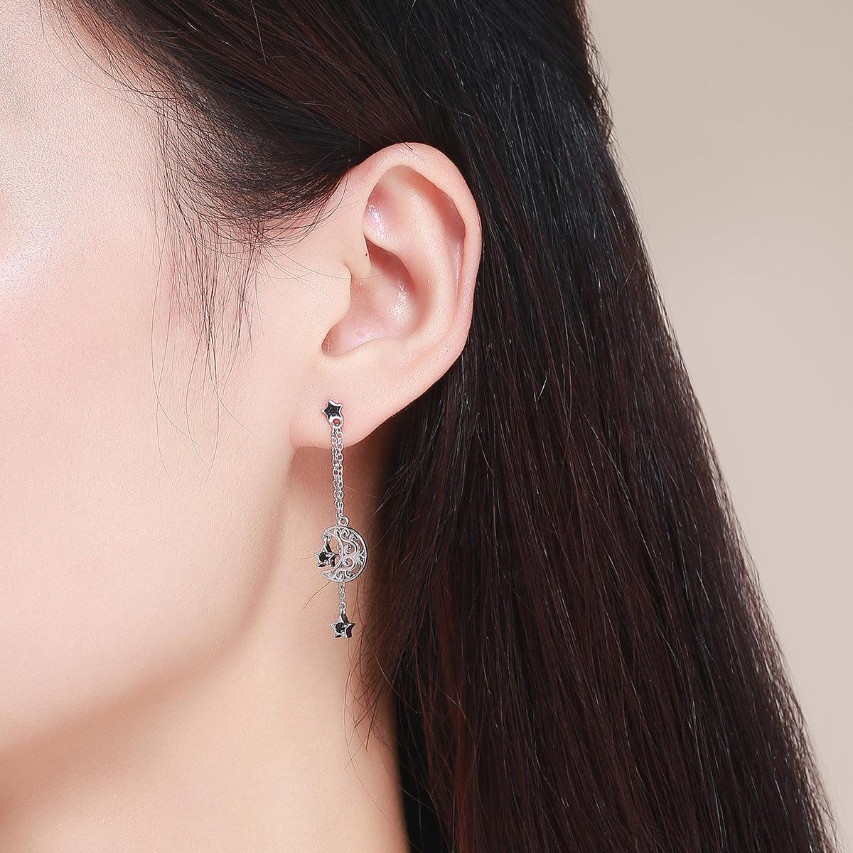 925 Sterling Silver Earrings with Plated Platinum and CZ - 4.4 x 1.0 cm for Women