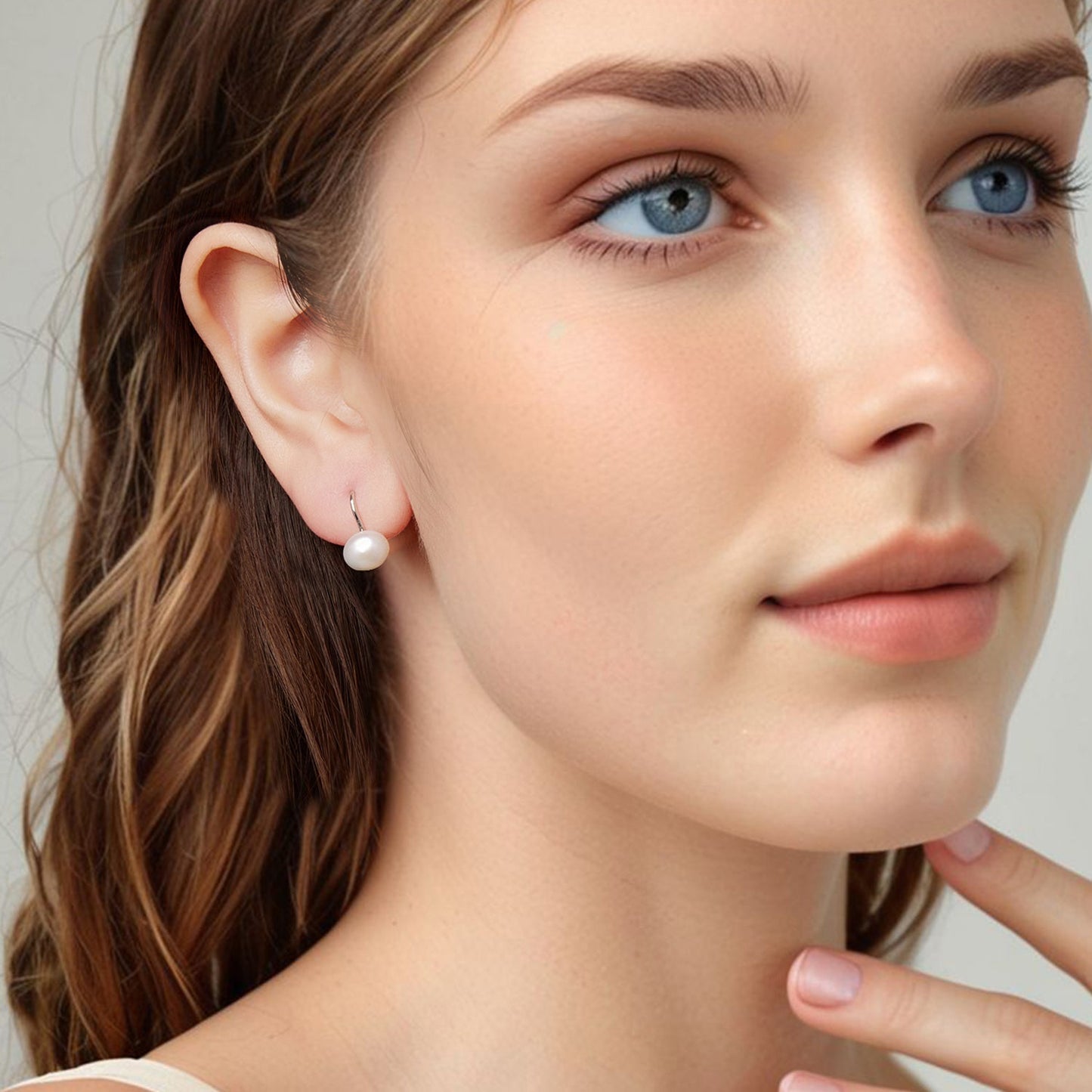 925 Sterling Silver White Gold Plated Freshwater Pearl Earrings for Women