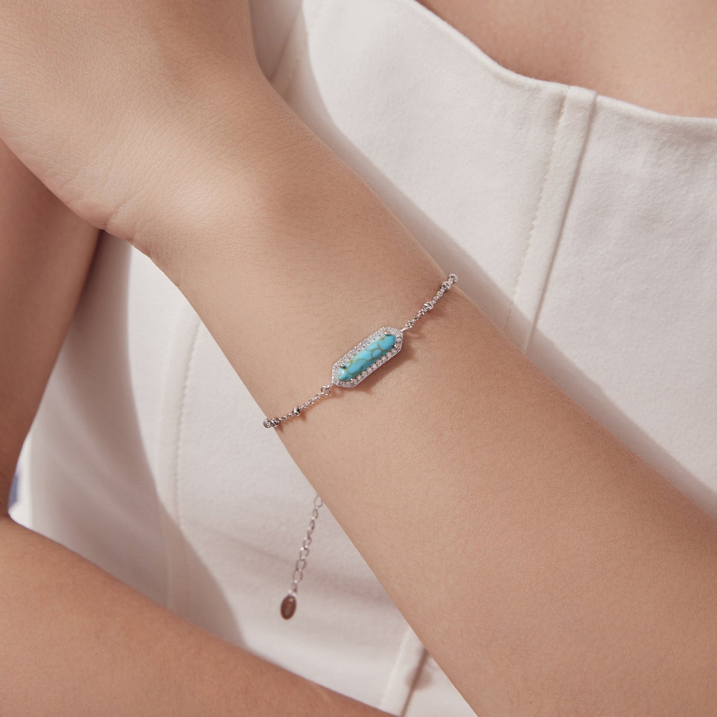 925 Sterling Silver White Gold Plated Bracelets with Synthetic Turquoise for Women