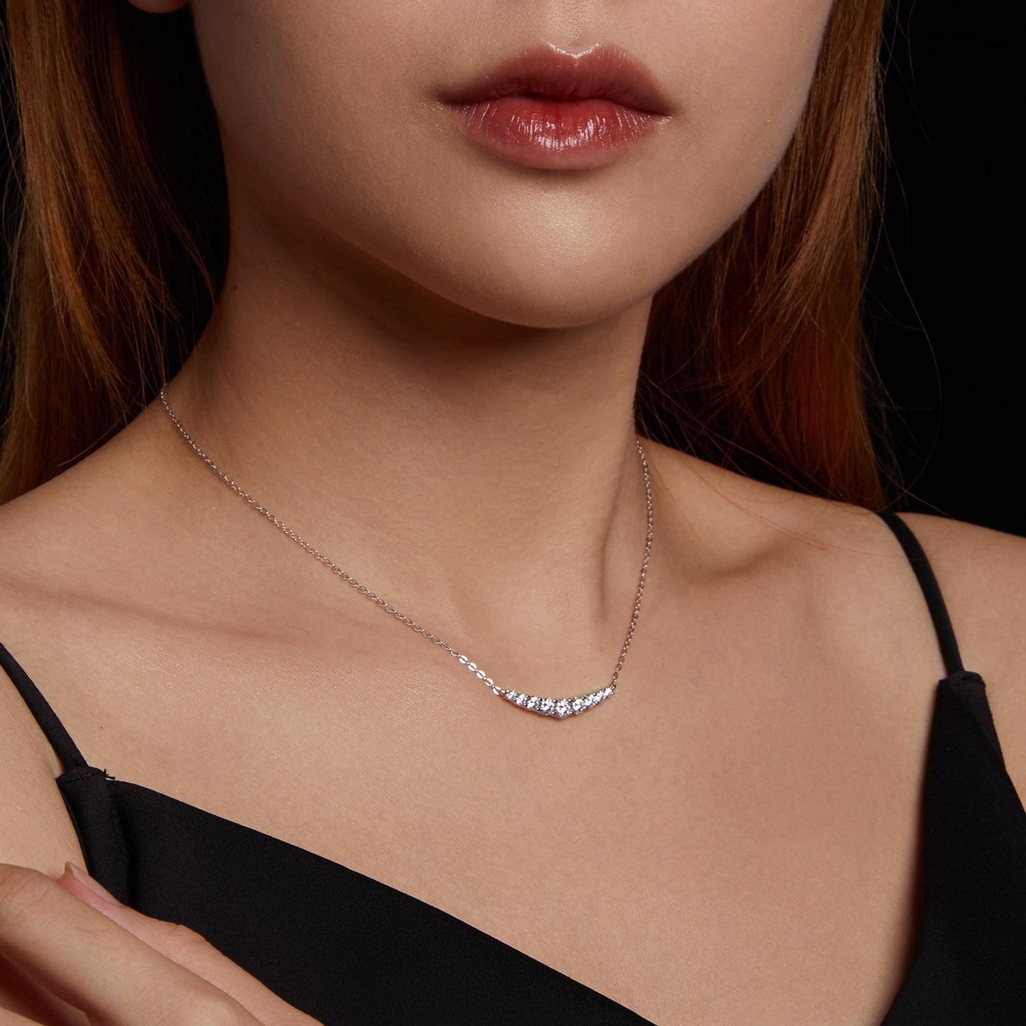 925 Sterling Silver 38+5cm White Gold Plated Moissanite Necklace for Women