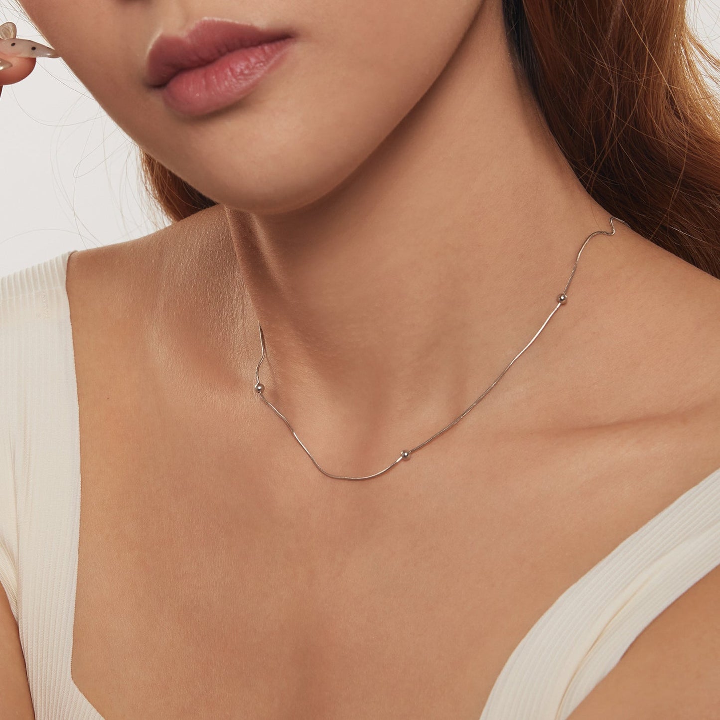 925 Sterling Silver Necklace with White Gold Plating, Length 40+5cm, Chain Thickness 0.08cm, for Women
