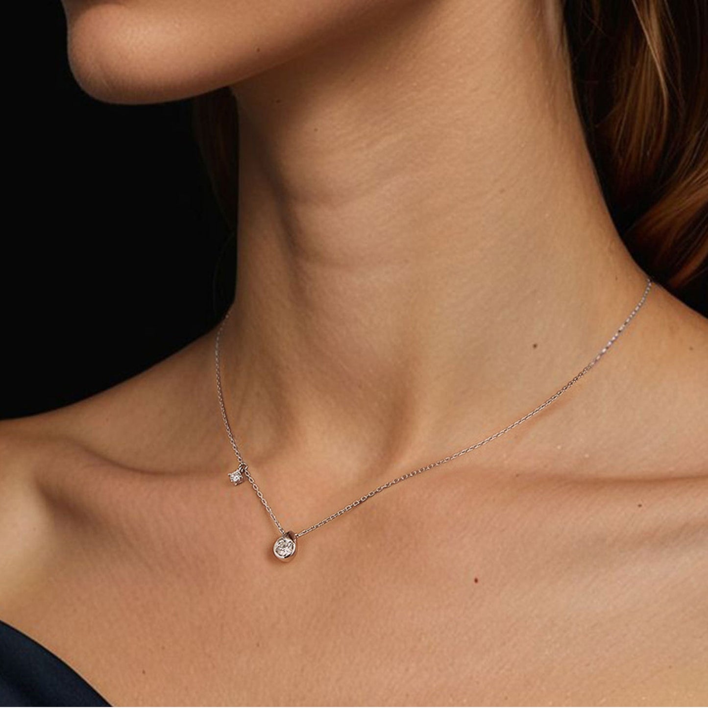 925 Sterling Silver + Moissanite Adjustable Necklace for Women - White Gold 0.5ct & 0.1ct