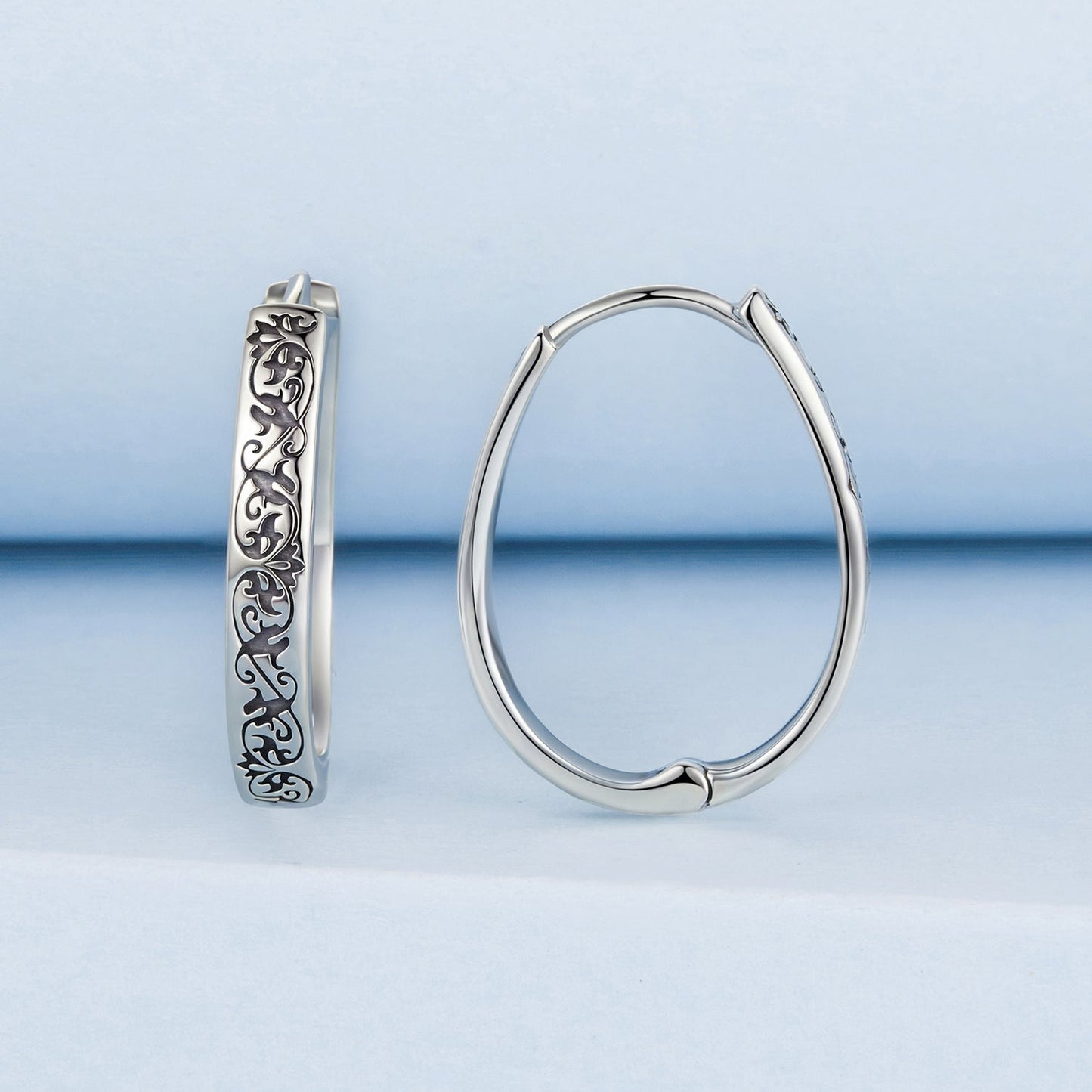925 Sterling Silver Earrings for Women - 2.0*0.3cm, Inner Diameter 1.7cm, Oxidized Silver