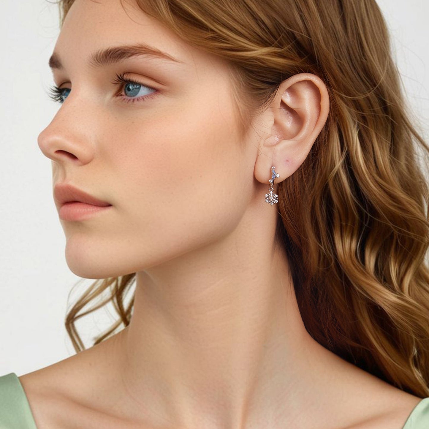 925 Sterling Silver Earrings with Plated White Gold, 2.2*0.7cm, Enamel + Pavé Setting for Women