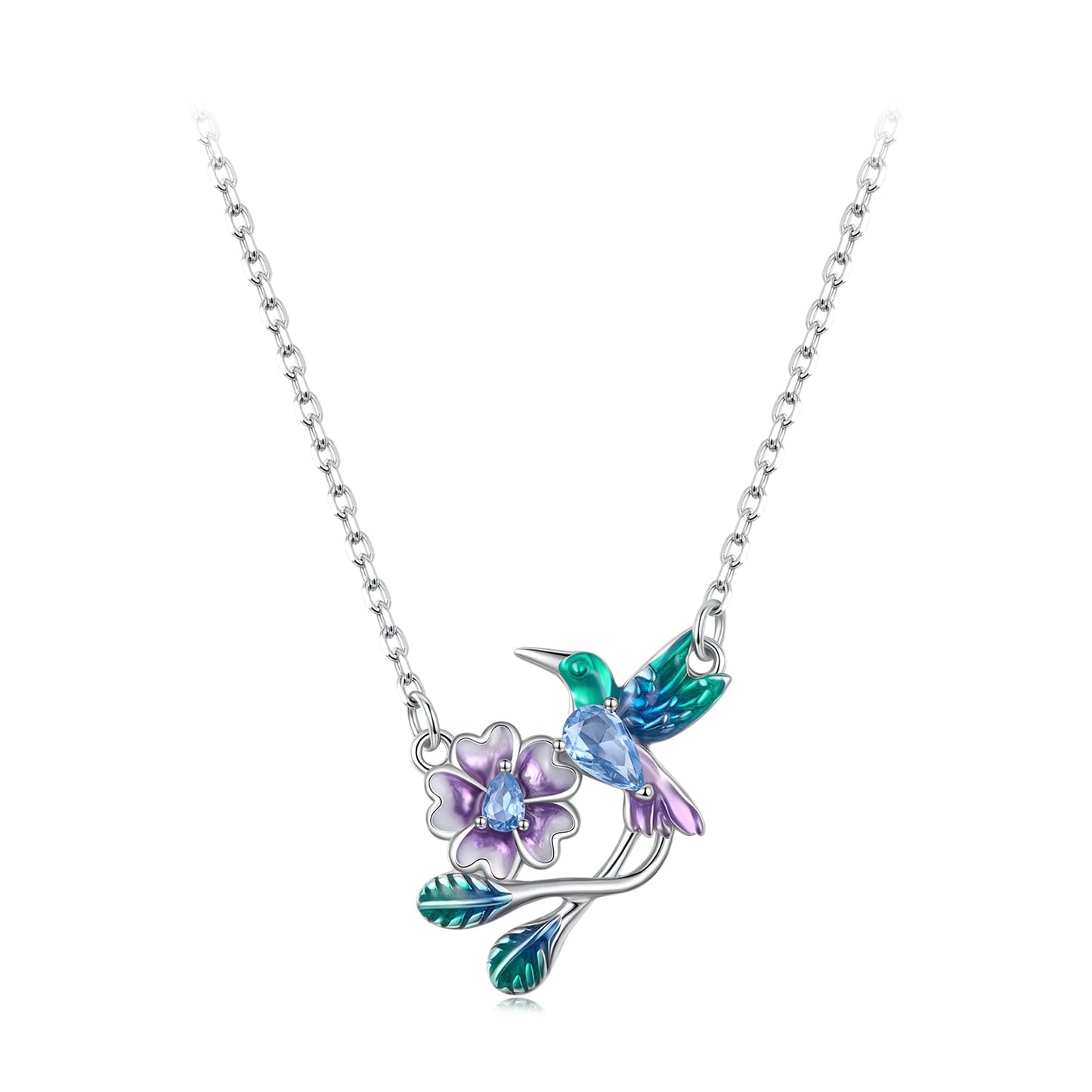 925 Sterling Silver White Gold Plated Enamel Necklace for Women
