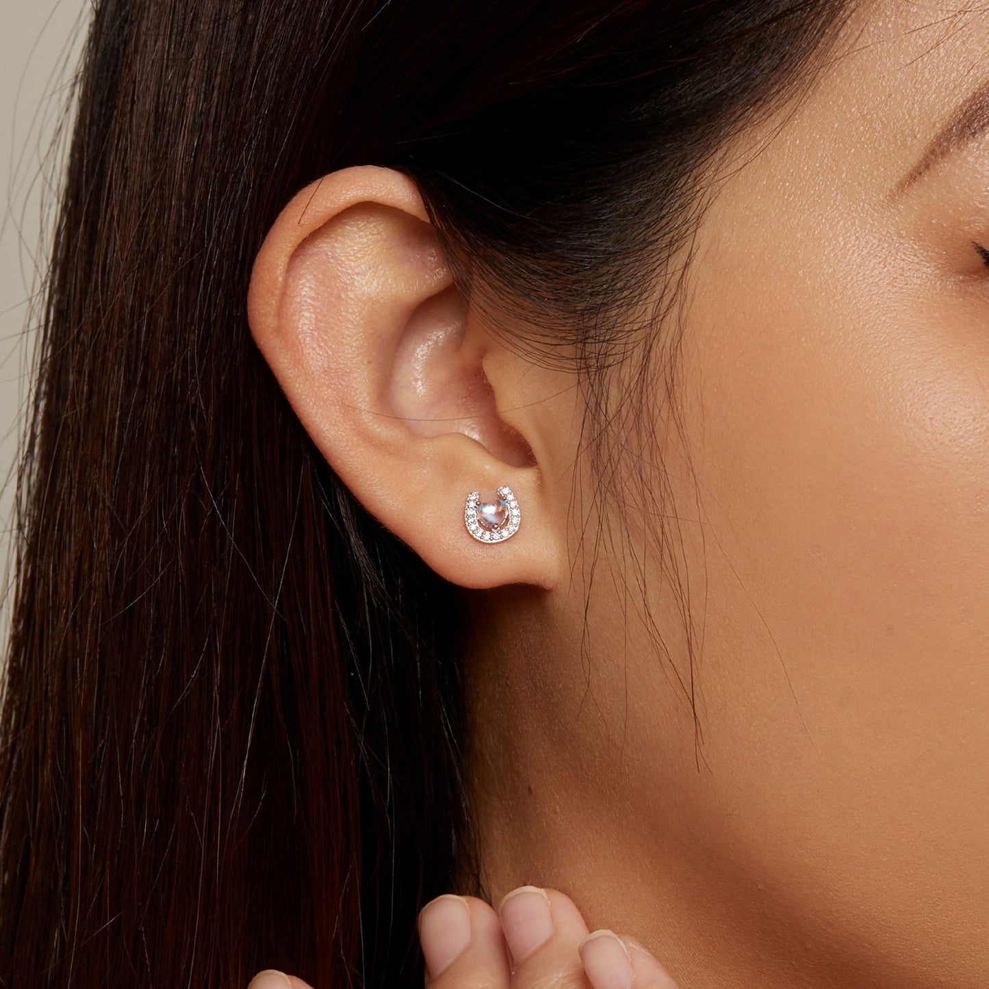 925 Sterling Silver Pavé Setting Moonstone Earrings with CZ and Platinum Plating