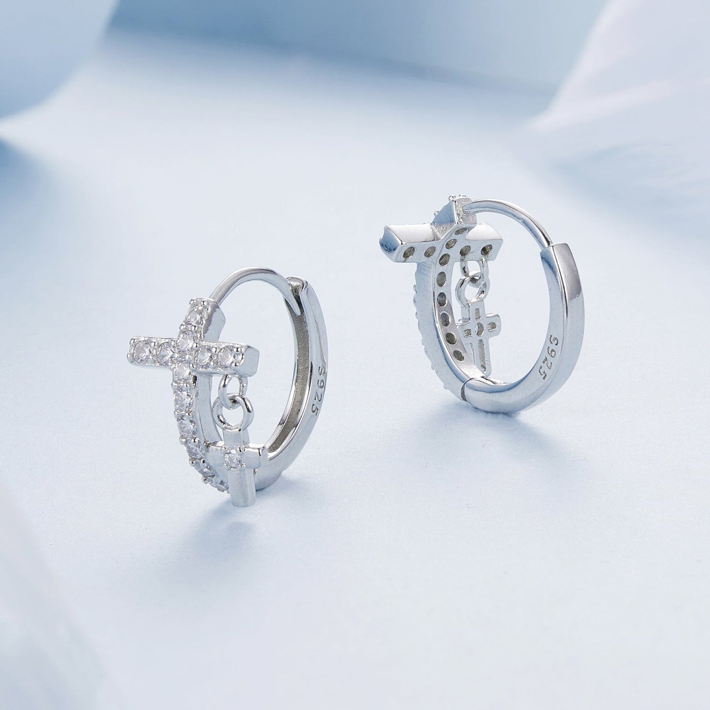 925 Sterling Silver Earrings with Pavé Setting CZ in White Gold, Size 13*8mm for Women