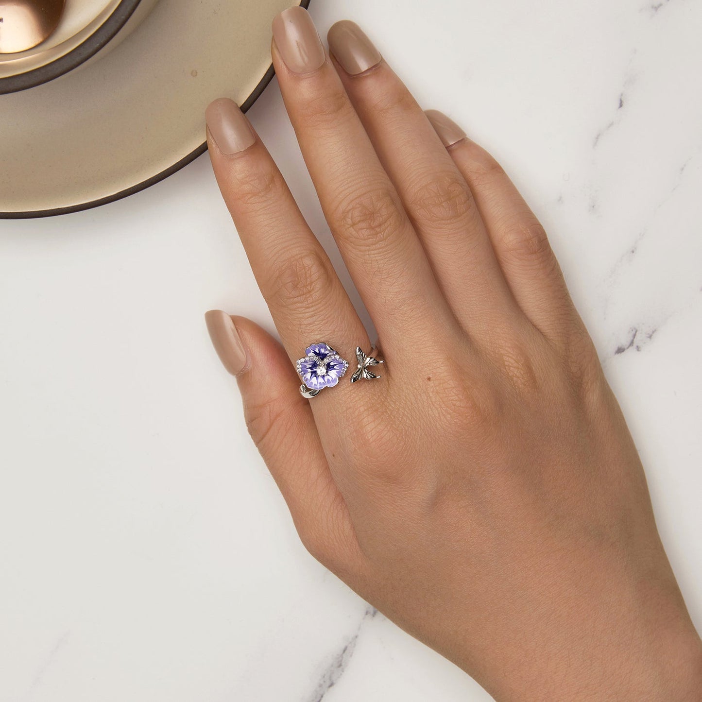 925 Sterling Silver Enamel Process Pavé Setting CZ Ring for Women