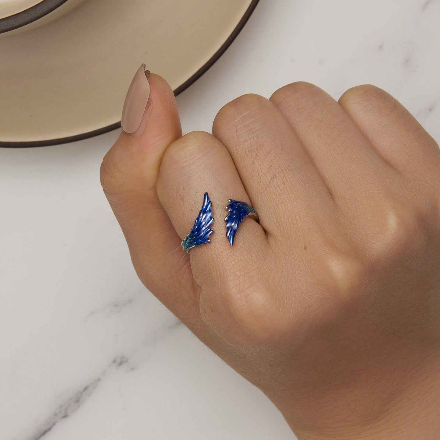 925 Sterling Silver Enamel Ring Size 9.0 for Women
