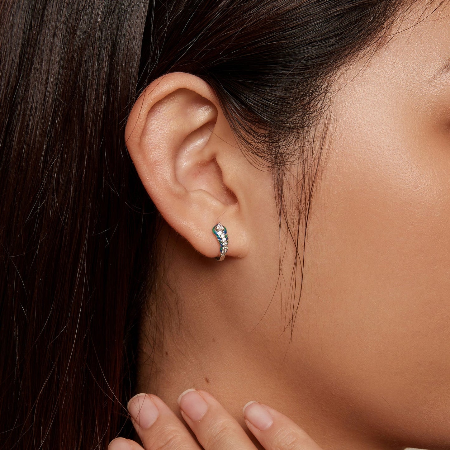 925 Sterling Silver Enamel Oxidized Earrings with Pavé Setting for Women