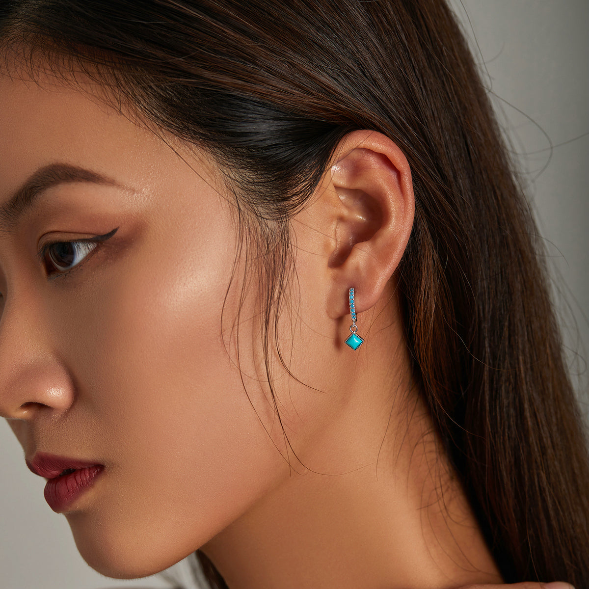 S925 Sterling Silver Turquoise Earrings - 2.1*0.7cm for Women