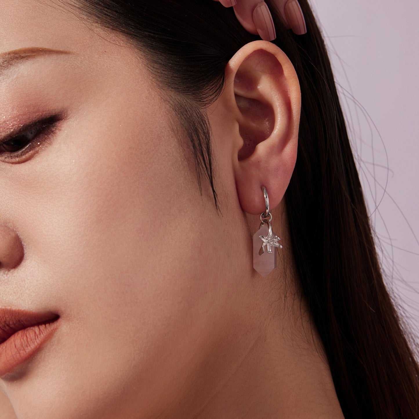 925 Sterling Silver Earrings with Natural Crystal and White Gold Plating