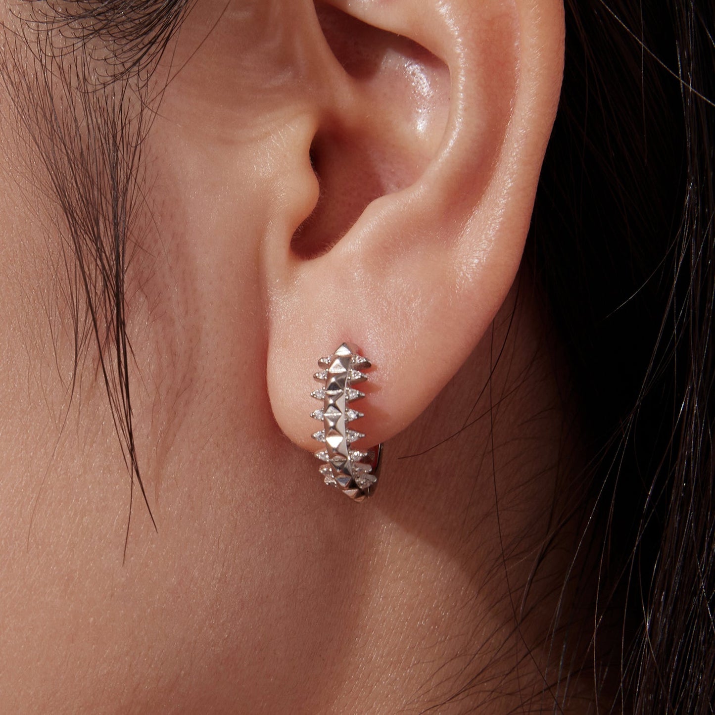925 Sterling Silver White Gold Plated 1.6cm Pavé CZ Hoop Earrings for Women