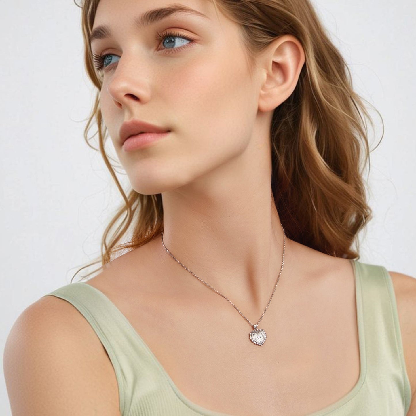 925 Sterling Silver White Gold Plated Necklace with CZ Pendant for Women