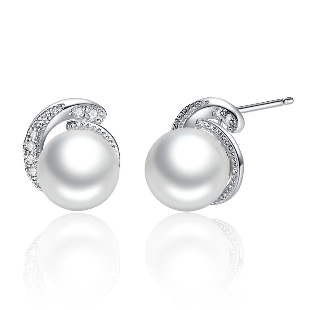 925 Sterling Silver Pavé Setting Earrings with Quality Shell Pearl