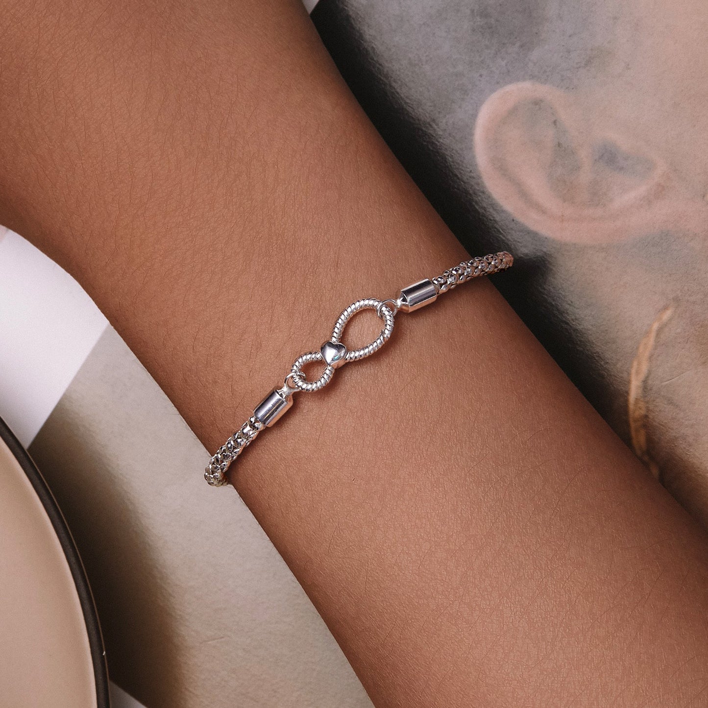 925 Sterling Silver Infinity Love Bracelet for Women - Size 17.0