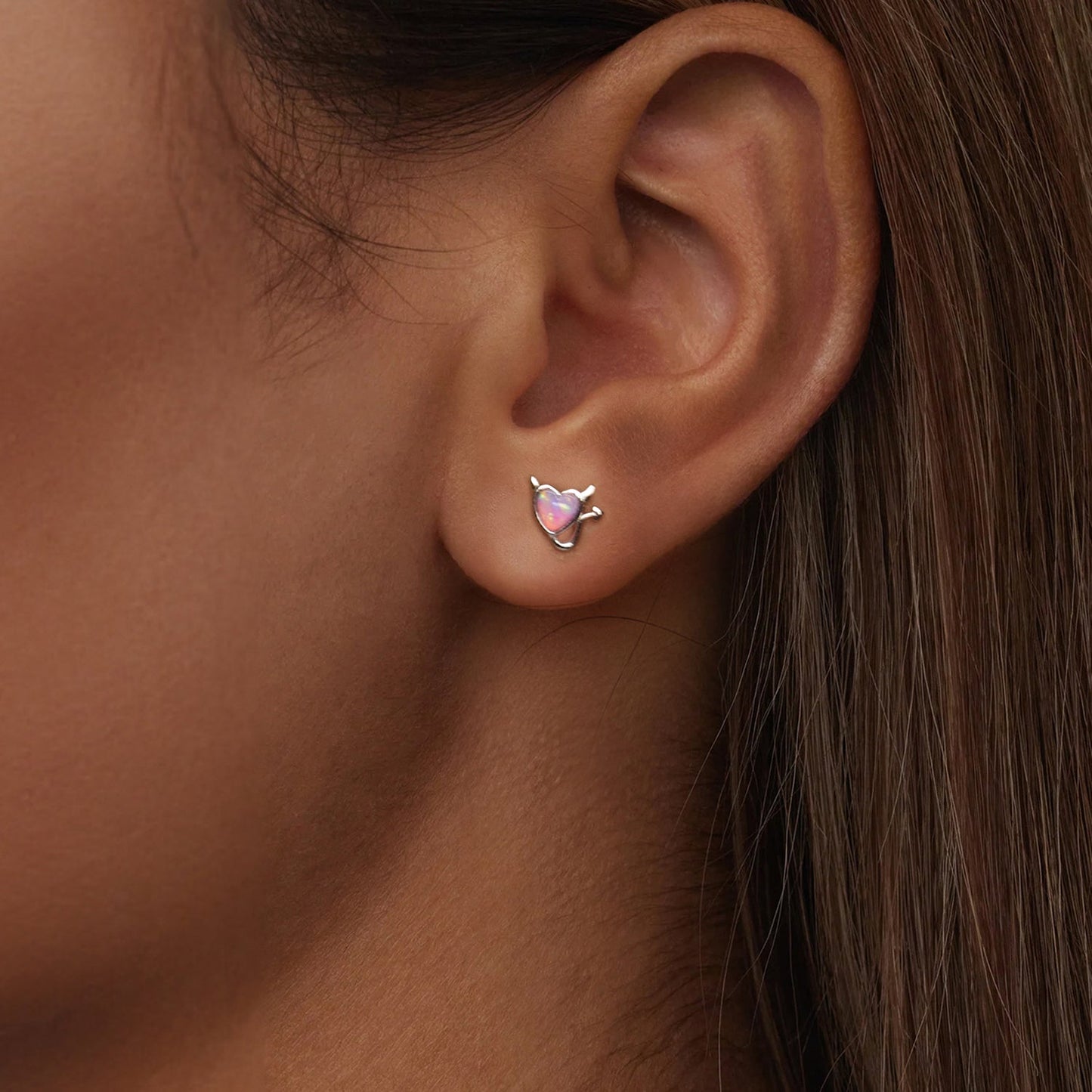 925 Sterling Silver White Gold Plated Opal Earrings 0.7x0.8cm for Women