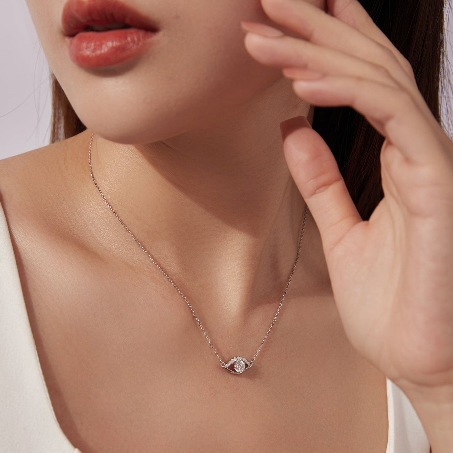 925 Sterling Silver Moissanite Necklace 40+5cm in Length for Women