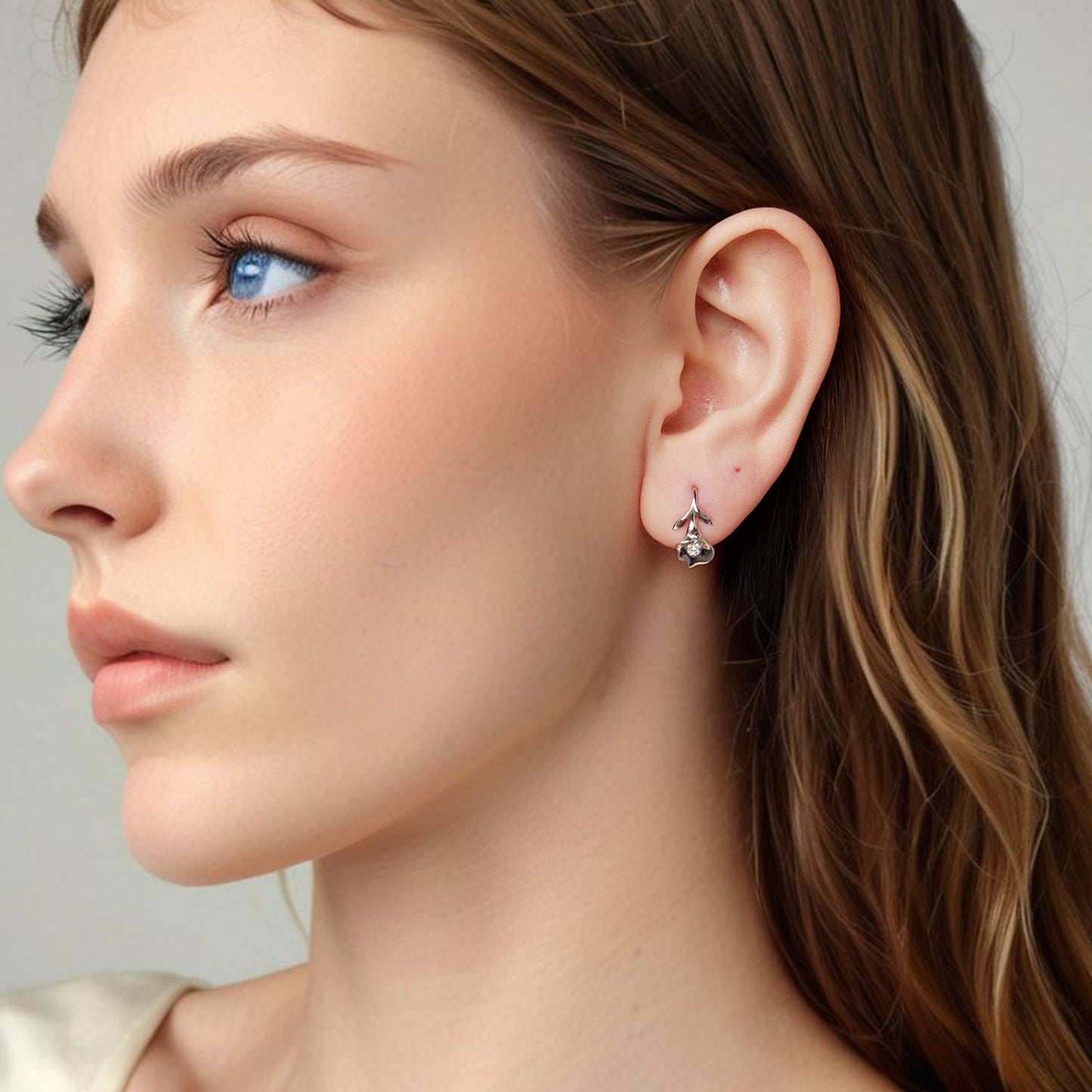 925 Sterling Silver Earrings with White Gold Plating and CZ