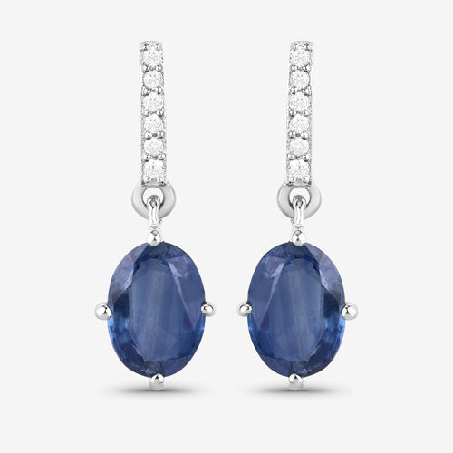 1.95 Carat Genuine Blue Sapphire and White Diamond 10K White Gold Earrings
