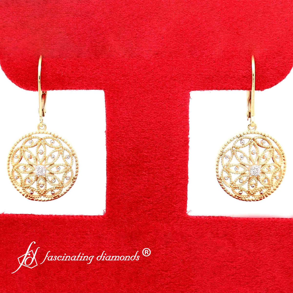 Filigree Circle Drop Lever Back Earring