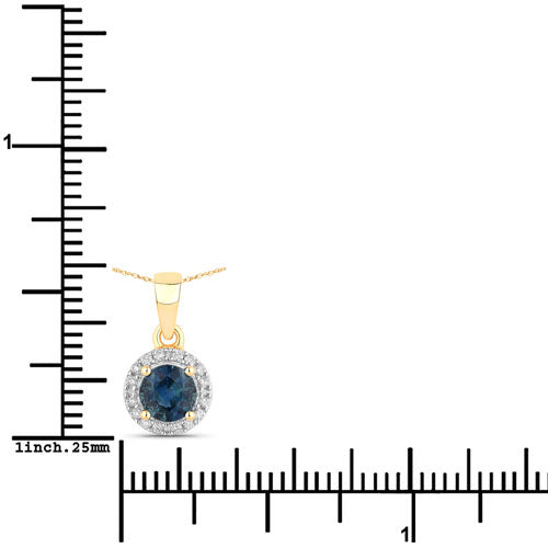 0.72 Carat Genuine Blue Sapphire and White Diamond 14K Yellow Gold Pendant