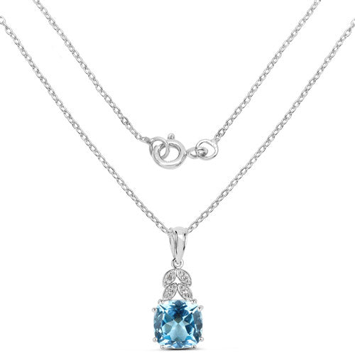 6.97 Carat Genuine Blue Topaz and White Topaz .925 Sterling Silver Pendant