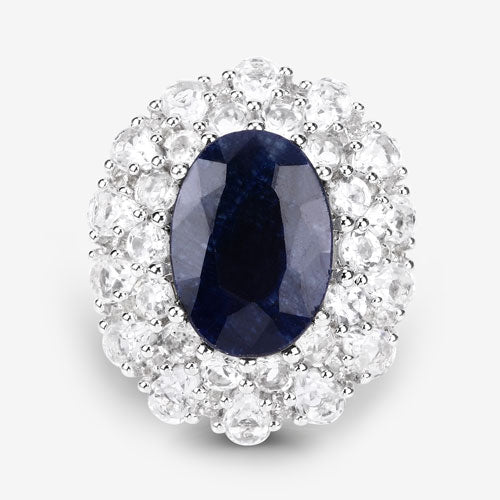 10.64 Carat Dyed Sapphire and White Topaz .925 Sterling Silver Ring