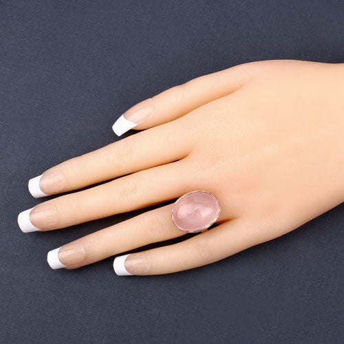 15.60 Carat Genuine Rose Quartz .925 Sterling Silver Ring