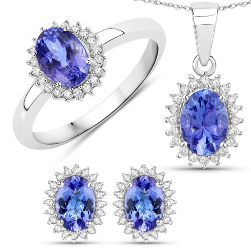 0.86 Carat Genuine Tanzanite and White Diamond 14K White Gold Ring