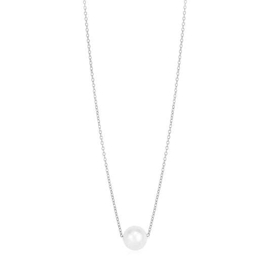 14k White Gold Pearl Solitaire Necklace