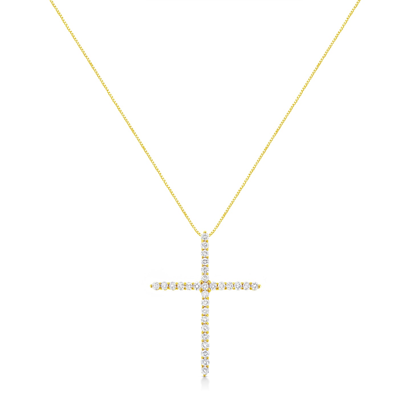 10K Yellow Gold Plated .925 Sterling Silver 3.0 Cttw Prong-Set Round Brilliant Cut Diamond Cross 18" Pendant Necklace (J-K Color, I1-I2 Clarity)