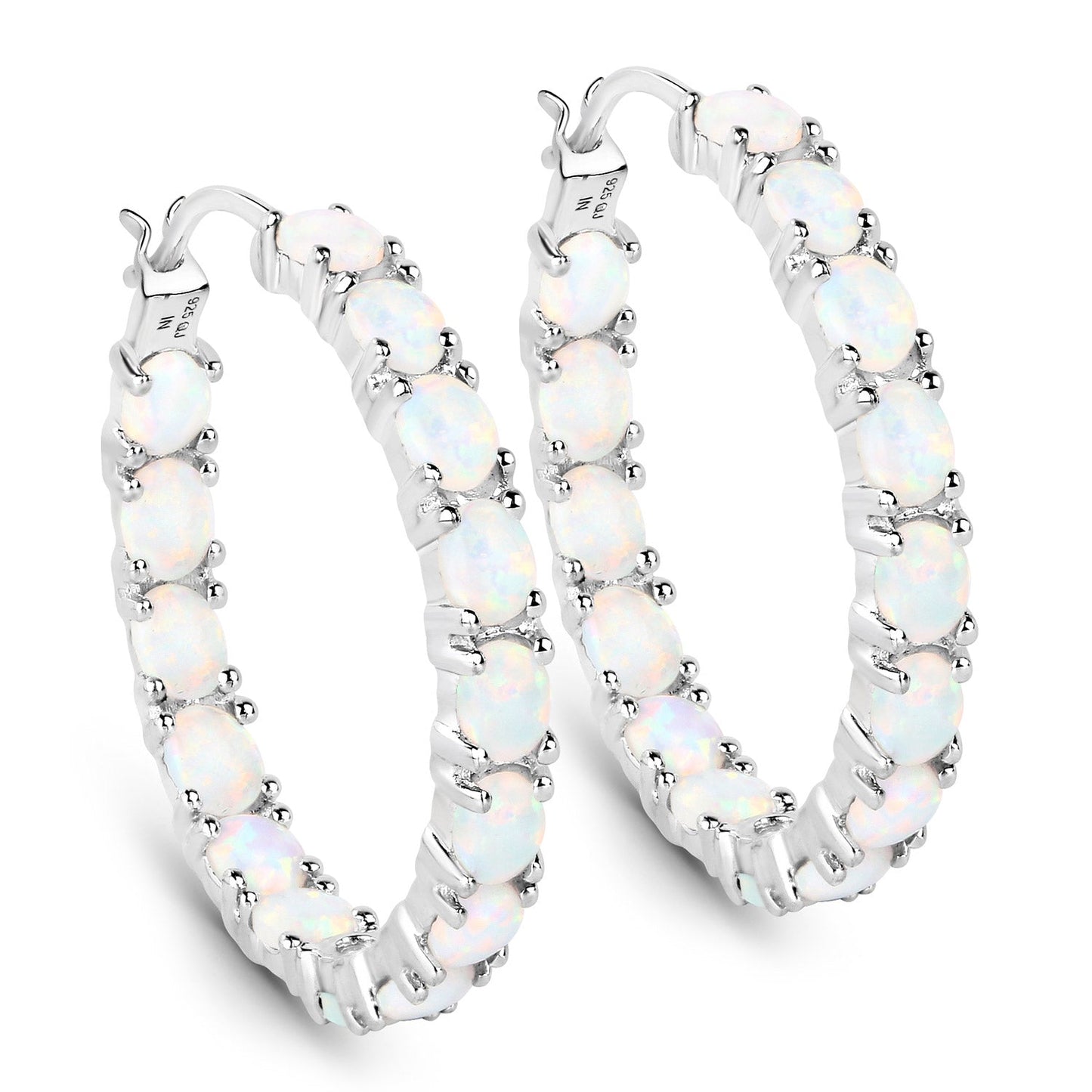 2.05 Carat Genuine Created Opal .925 Sterling Silver Earrings