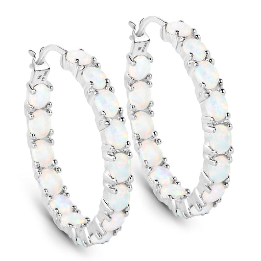 2.05 Carat Genuine Created Opal .925 Sterling Silver Earrings
