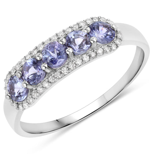 0.61 Carat Genuine Tanzanite and White Diamond 14K White Gold Ring