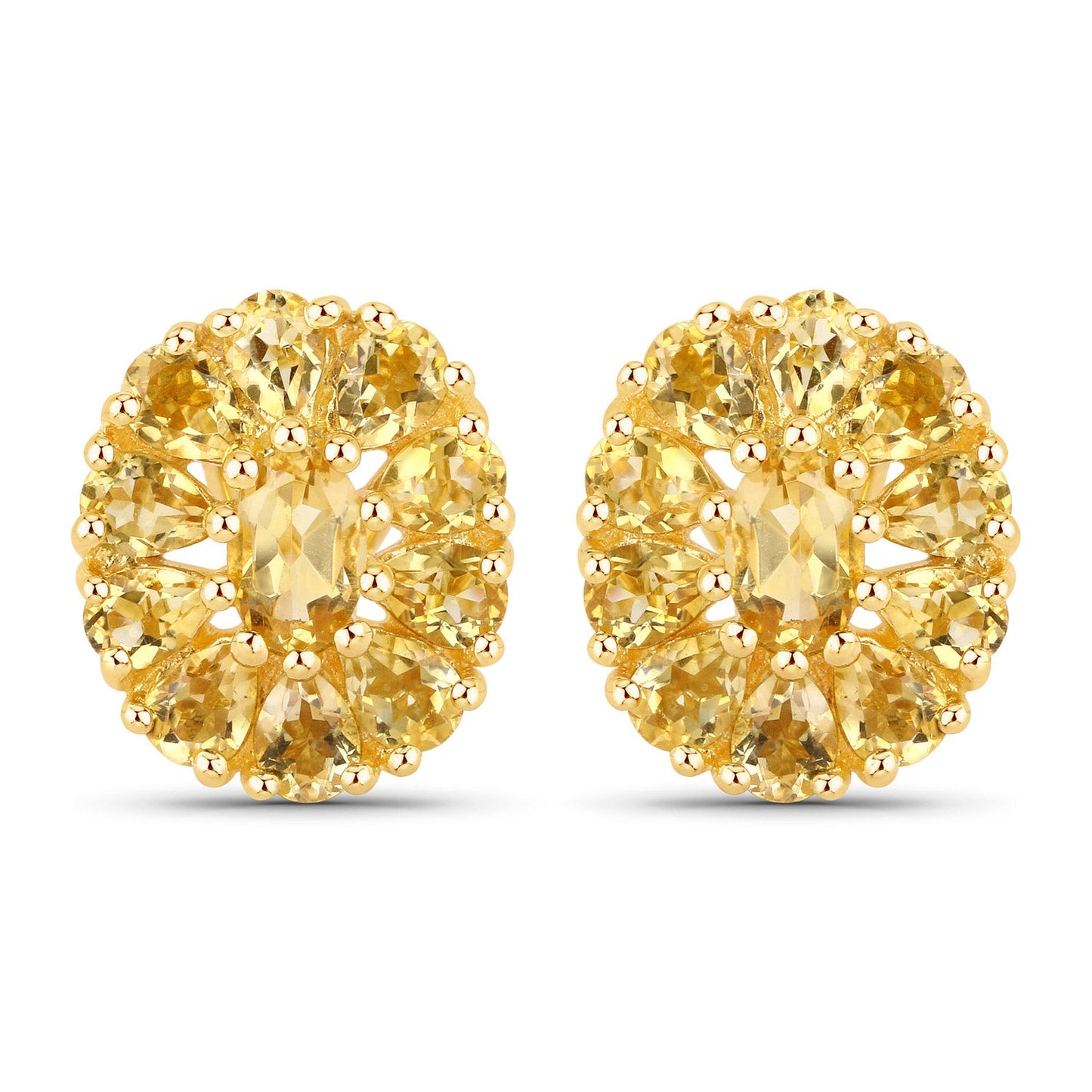 18K Yellow Gold Plated 4.06 Carat Genuine Citrine .925 Sterling Silver Earrings