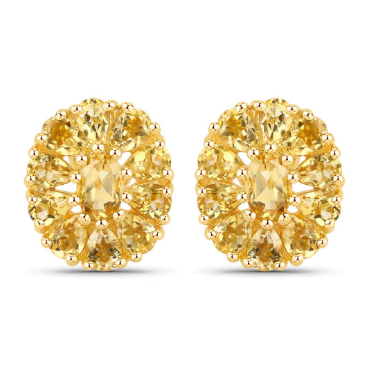 18K Yellow Gold Plated 4.06 Carat Genuine Citrine .925 Sterling Silver Earrings