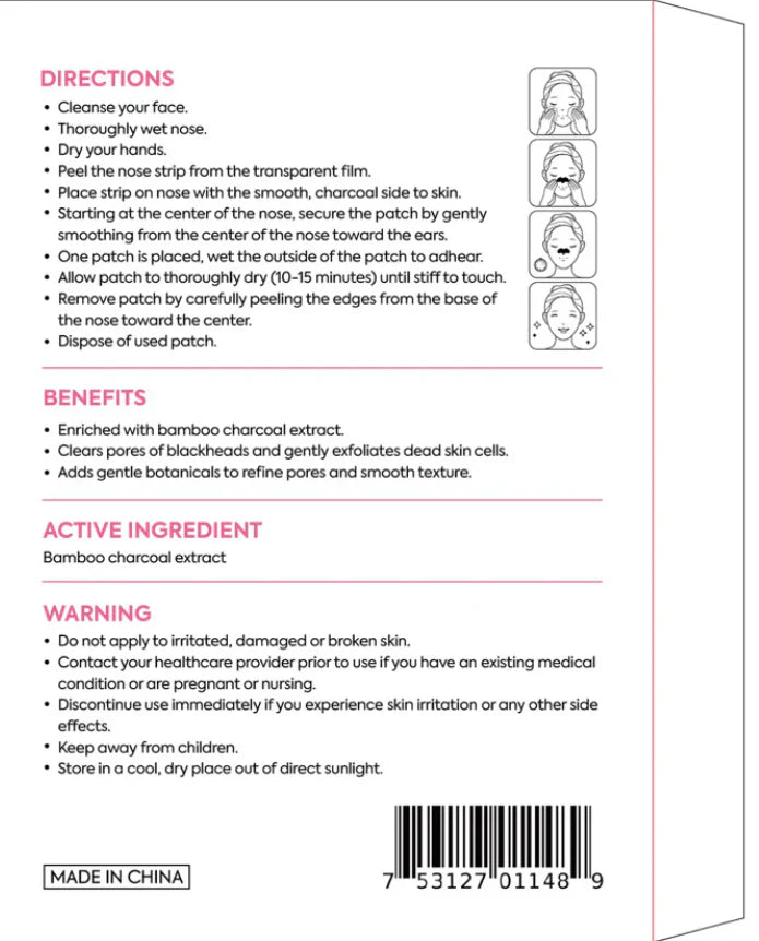 Patch Stash BLACKHEADS BE GONE Charcoal Pore Strip– 10 Count, Deep Cleansing Blackhead Remover Nose Strips