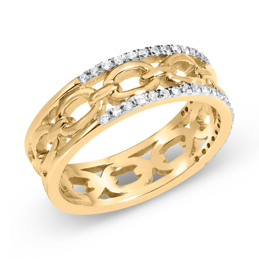 10K Yellow Gold 1/5 Cttw Diamond Two Row Cuban Link Ring (I-J Color, I2-I3 Clarity) - Size 7