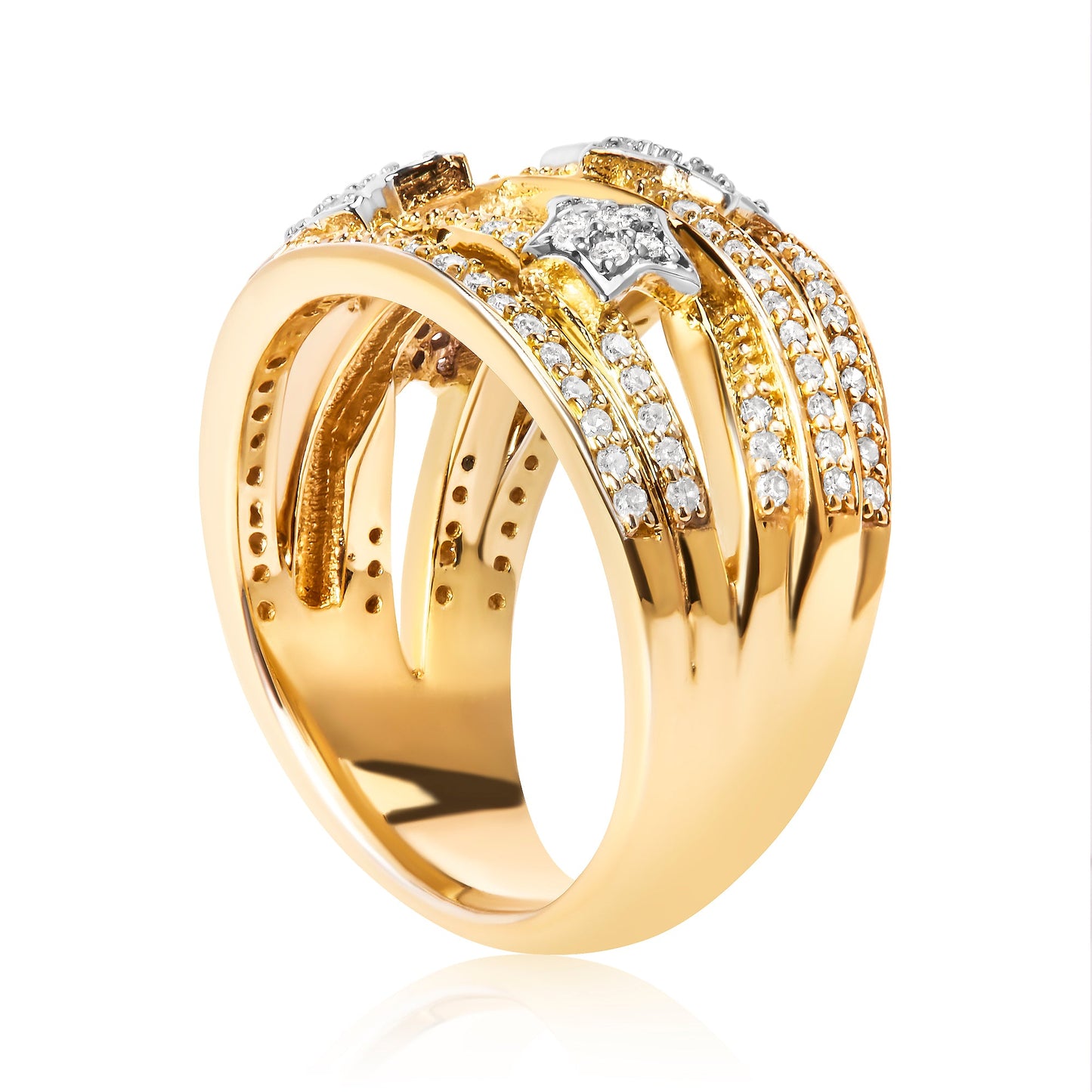 18K Yellow Gold Plated .925 Sterling Silver 3/4 Cttw Diamond Star and Galaxy Ring Band